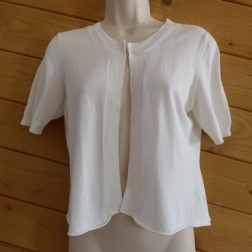 White + Warren Off White Short Sleeve Shrug Bolero Swing Cardigan Crop Cotton M